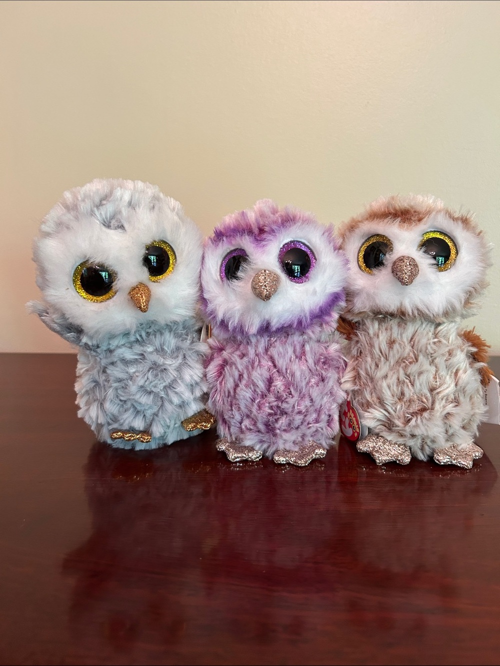 Ty Beanie Boo owls, group of three, Percy, Moonlight, and Owlette 2019
